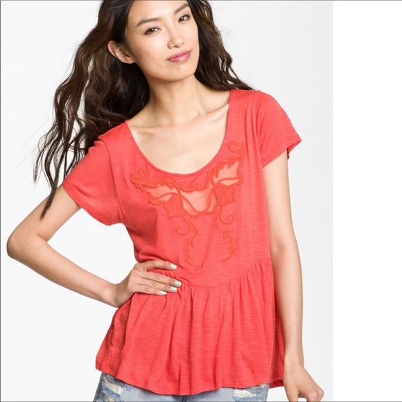 Free People Tops - Free People Pumpkin Orange Crochet Mesh Tunic